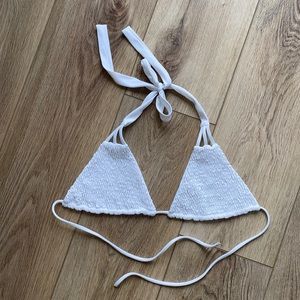 Tori Praver White Smocked Bikini Triangle Swim M